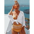 thumbnail image 4 of Xuanfei Women Solid Color Lapel Collar Button Up Long Sleeve Beach Bikini Shirt, 4 of 7