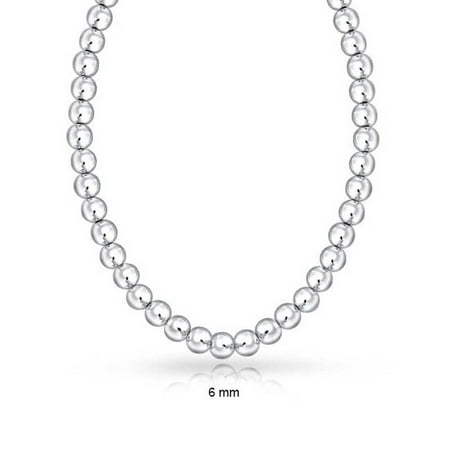 - Classic 6mm High Polished Ball Round Bead Strand 925 Sterling Silver Necklace For Women 16IN or 18IN