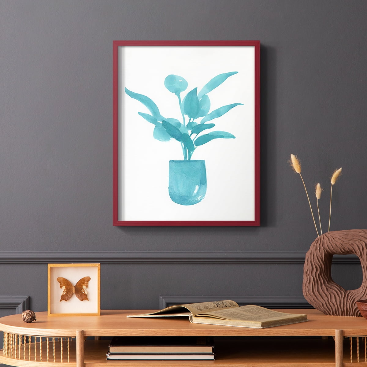 Watercolor House Plant VI Framed Print in Red Solid Wood 11 x 14 Framed Print