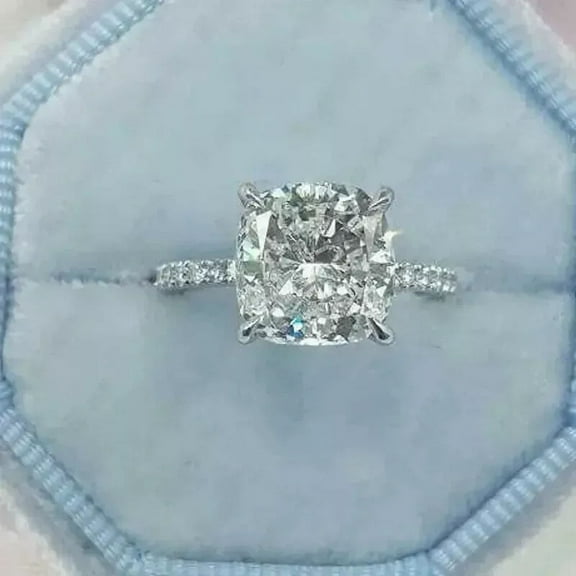 925 Sterling Silver 2CT Cushion Cut Natural Moissanite Wedding Ring for Women, 14K White Gold Plated, Elegant Fine Jewelry for Special Occasions