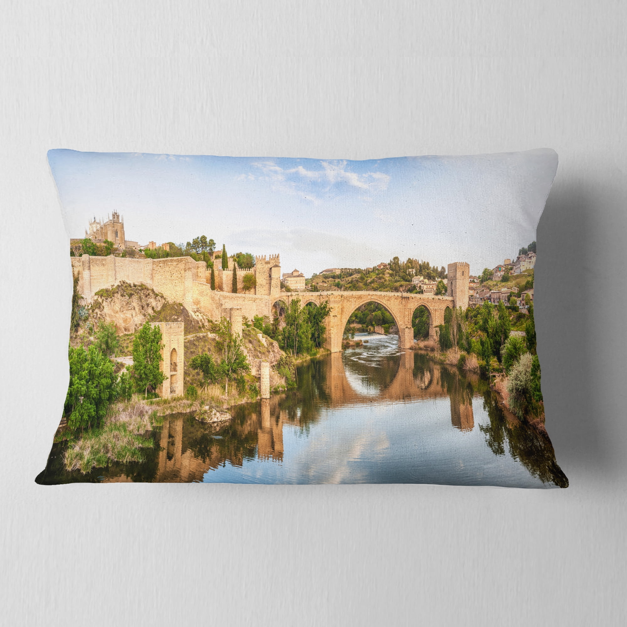Designart Toledo Bridge in Spain Landscape - Photography Throw Pillow - 12x20