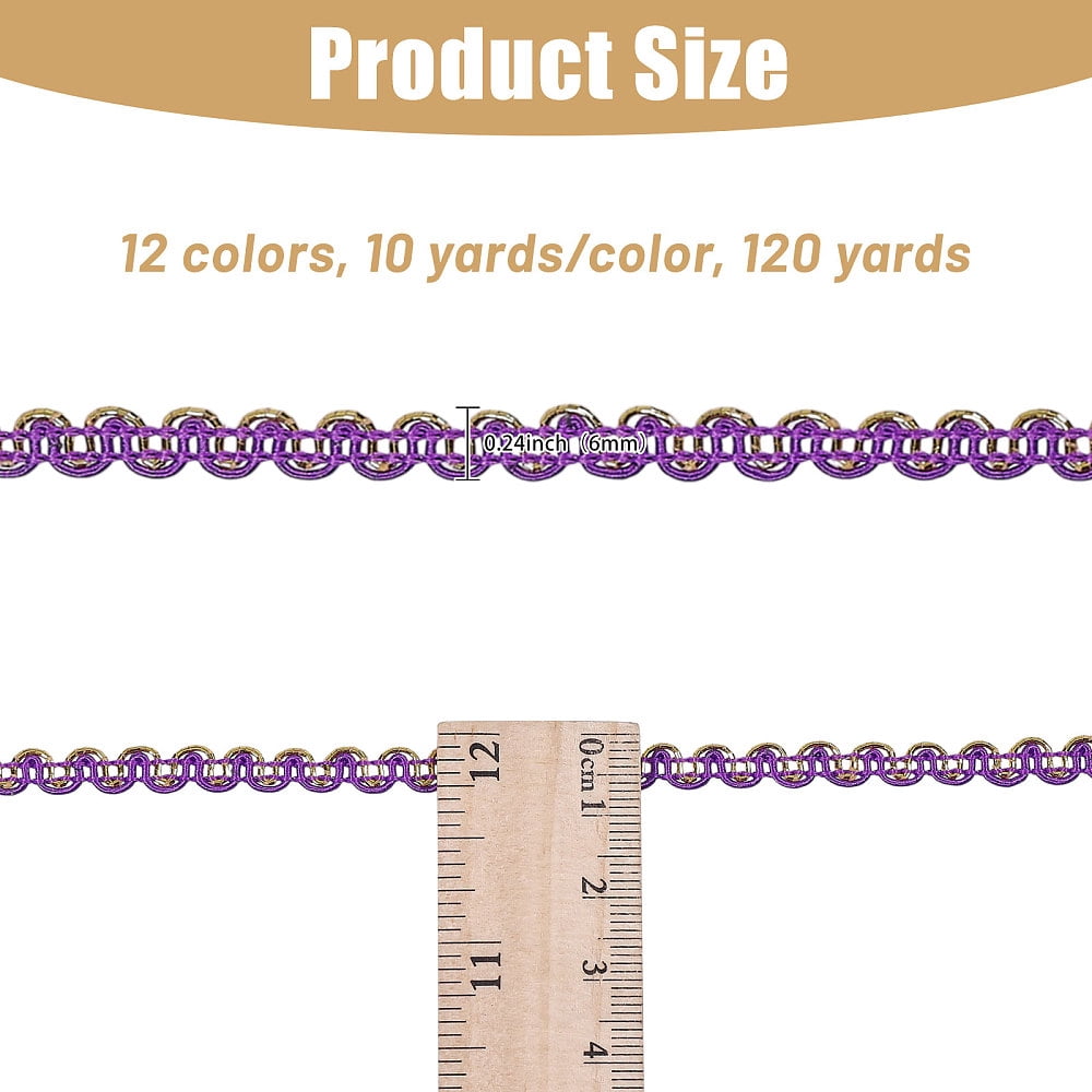120 Yards 12 Colors Braid Lace Trim 1/4 inch Wide Braid Ribbon Trims Centipede Gimp Trim Ribbon
