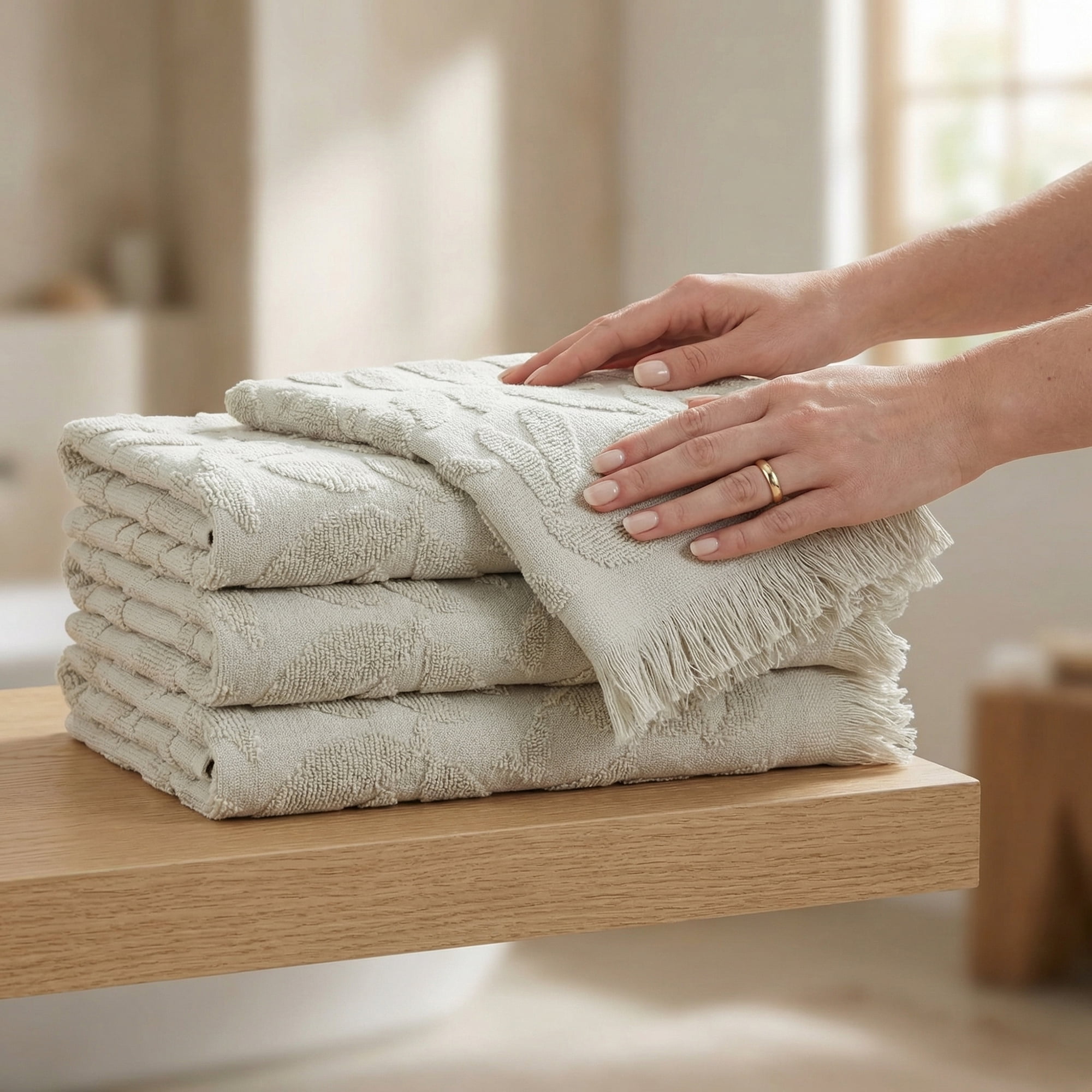 REGALWOVEN Jacquard Pattern Boho Decorative Hand Towels, Cotton Turkish Absorbent Soft Hand Towel for Bathroom, Kitchen, Hotel, Spa Green 1-Piece