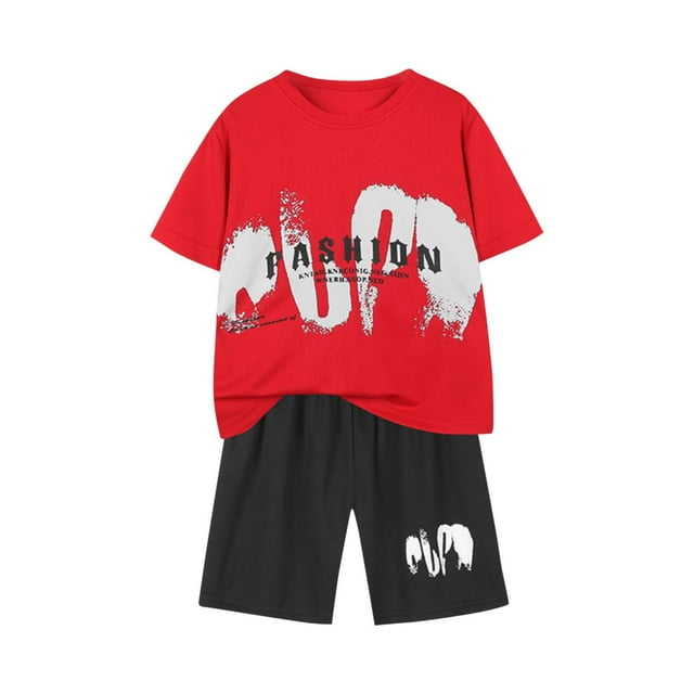 Boys Athletic Short Sets with Pockets Quick Dry Lightweight Heather Summer Outfits Performance Sports School Sets Red 13-14 Years