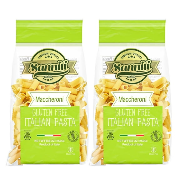 Sanniti Italian Gluten Free European-Kosher Vegan GMO-Free Pasta Made with Corn and Rice imported from Italy, 8.8 oz (Pack of 2) (Maccheroni)