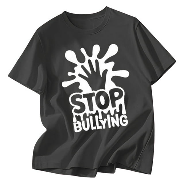 Fall Shirts for Girls Anti-Bullying Day Letter Print Short Sleeve Grey Going Out Fall Tops for 2-3 Years