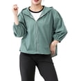 thumbnail image 2 of TGSLY Women's Hooded Jacket Lightweight Zip-Up Solid Color Fall Hoodies Relaxed Casual Puff 3/4 Sleeve Outdoor Hooded Coat with Elastic Cuffs XXL, 2 of 6