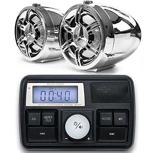 GoHawk TT3 3â Waterproof Bluetooth Motorcycle Stereo Speakers 7/8-1 in. Handlebar Mount MP3 