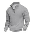 thumbnail image 2 of Men's Quarter Zip Sweatshirts Lightweight Lapel Collar Solid Quilted Knit Sweaters 2025 Fall Stylish Casual Tops Light Gray S, 2 of 4