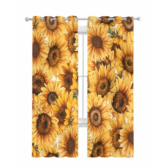 Yellow Sunflowers Sheer Curtains 84 Inch Length 2 Panels Set for Living Room/Bedroom, Watercolor Floral Flowers Vintage Kitchen Curtains Grommet Semi-Sheer Curtains Drapes Window Treatments 52"x84"x2