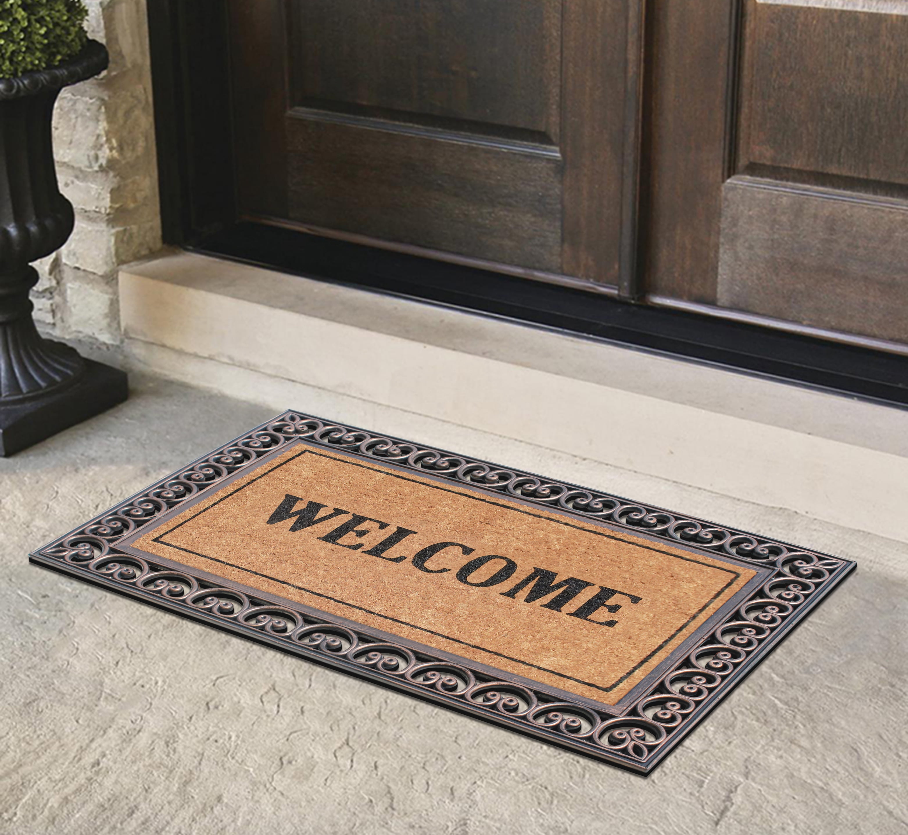 A1HC Welcome Rubber And Coir Classic Paisley Border Extra Large Double Doormat, 30"X48"