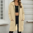 thumbnail image 2 of Long Hoodies for Women Zip Up Fleece Oversized Long Sleeve Sweatshirt Winter Warmy Hoodie Dress with Pockets Beige L, 2 of 5
