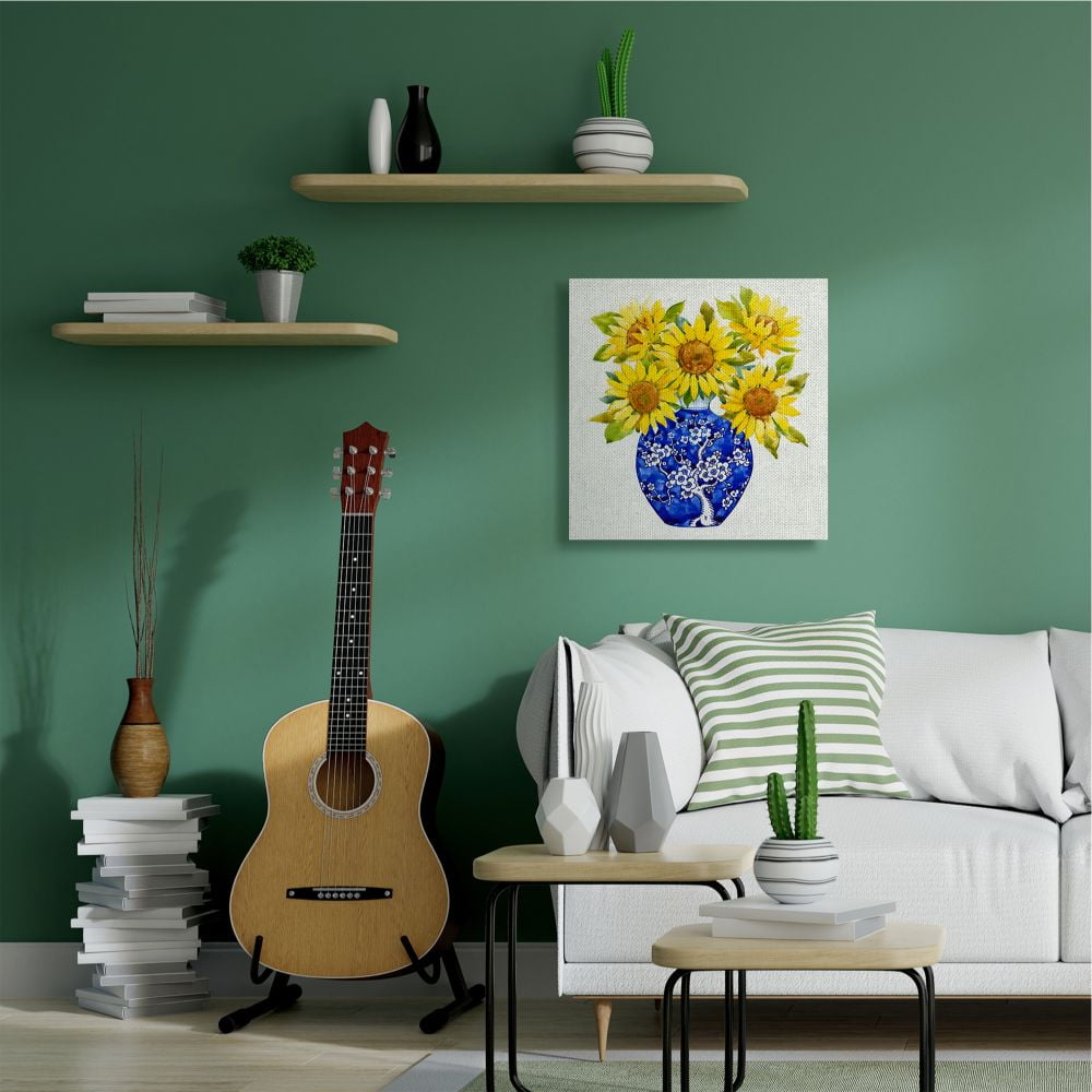 Stupell Industries Watercolor Yellow Sunflower Bouquet in Blue Vase Canvas Wall Art Design by Tim OToole, 30" x 30"
