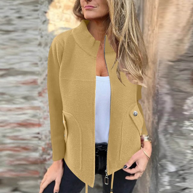 Blusa de poliéster para mujer, de manga larga, informal, sin capucha, con cremallera, deportiva, de color liso