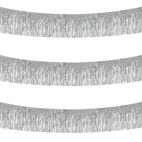 3 Pack 30Ft Silver Metallic Foil Fringe Garland for Party, Wedding, Holiday Decor