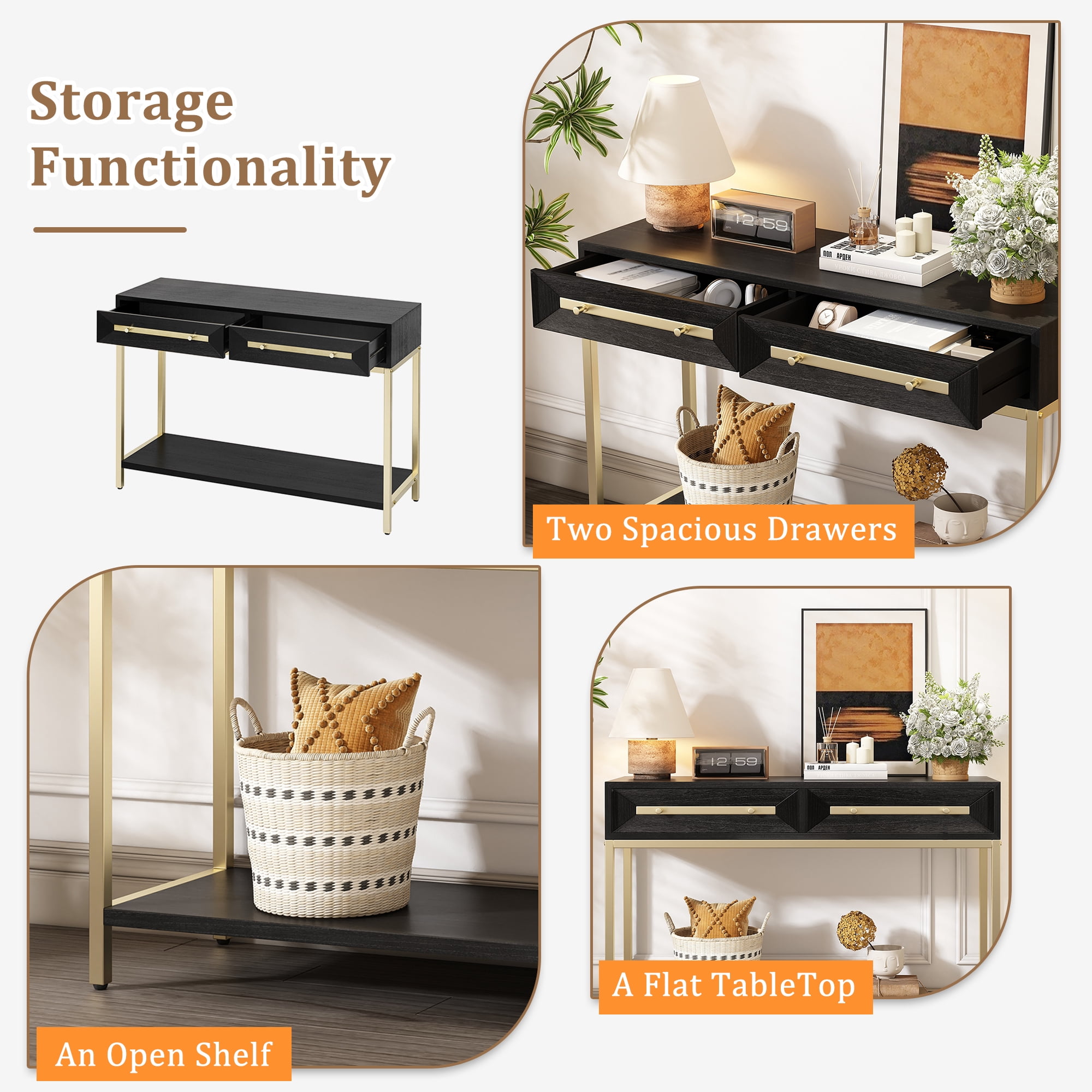 EUROCO Retro Hallway Table Sofa Table for Hallway,Living Room,Black