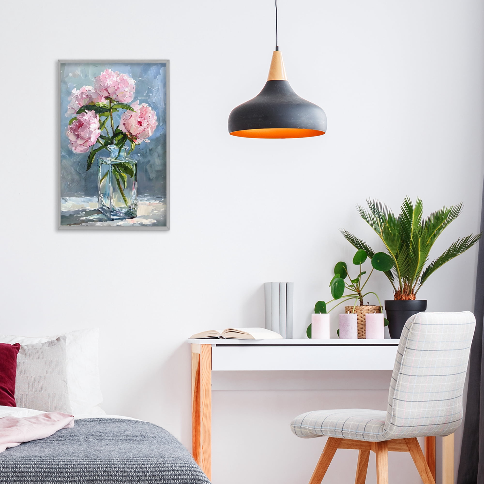 Stupell Industries Beautiful Pink Pastel Peonies Gray Framed Giclee Art, design by Creative Studio