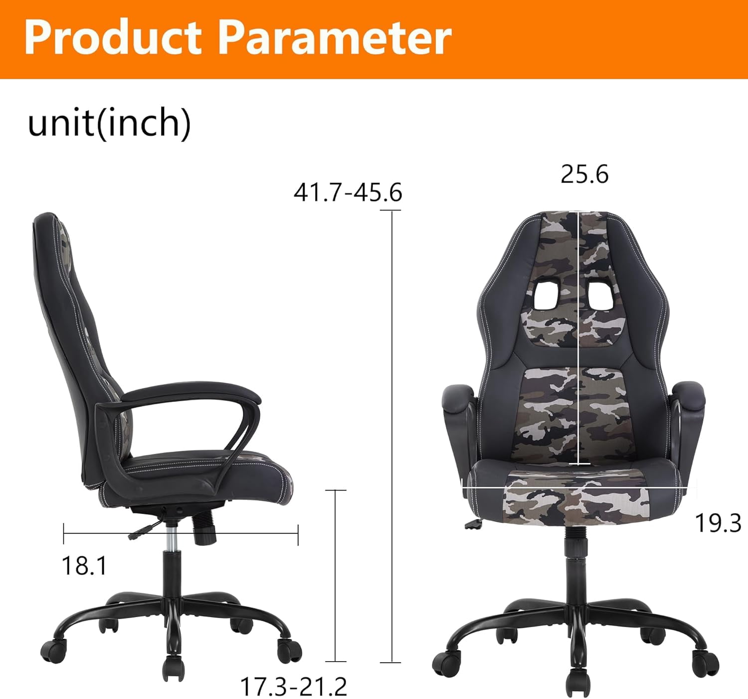 BestMassage Adjustable & Ergonomic Swivel Gaming Chair, Camo