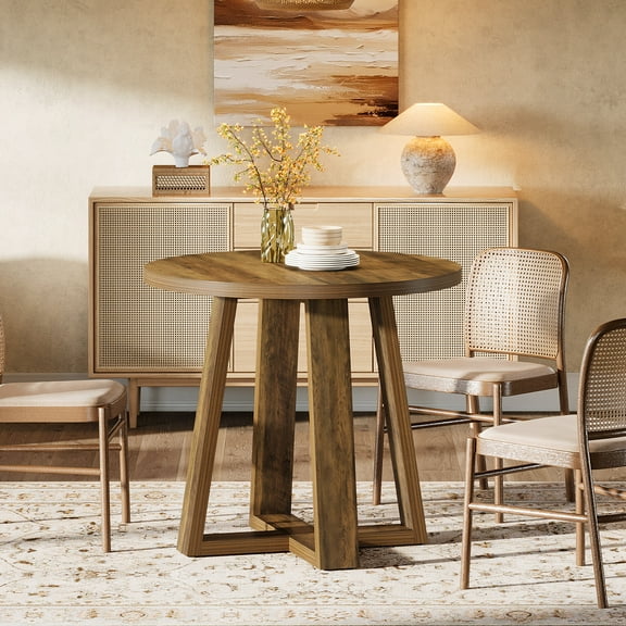Tribesigns Small Round Dining Table for 2-4 People, 31.5 Inches Farmhouse Kitchen Table for Small Space, Dining Room, Kitchen, Apartment, Rustic Brown