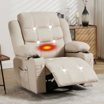 JONPONY Massage Rocker Recliner Chair with Vibration Massage and Heat for Living Room Swivel Recliner Chair with Rocking Function and 2 Cup Holders, Side Pocket, USB Charge Port,Beige
