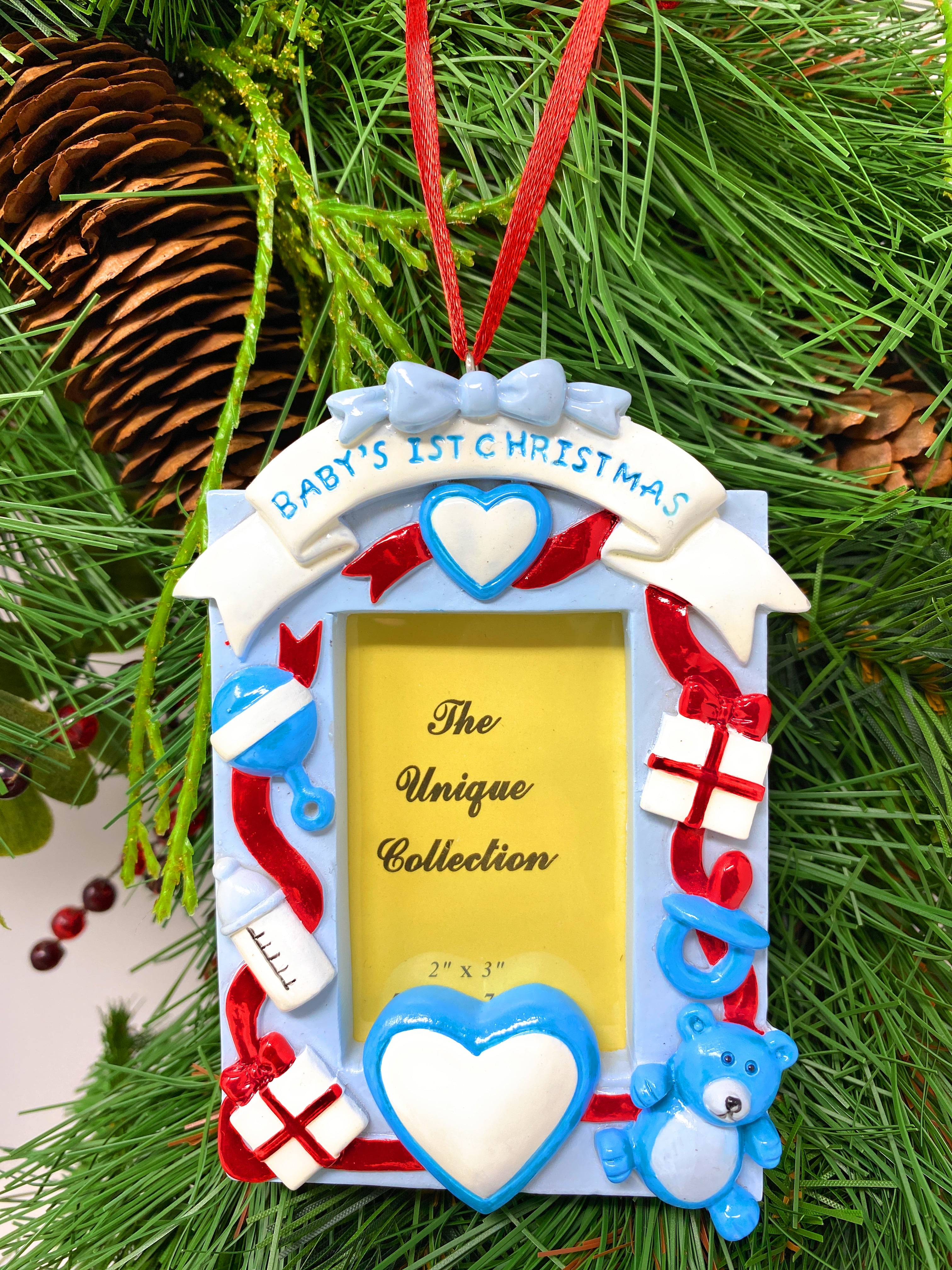 blue First Christmas personalized christmas ornament Baby Frame