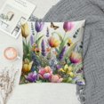 thumbnail image 2 of COMIO  Spring Flowers Tulip Lavender Bee Throw Pillow Cover,Spring Cushion Case for Sofa Couch White, 2 of 5