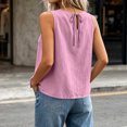 thumbnail image 5 of Women's Ruffle Detail Sleeveless Tank Tops Summer Petite Plain Crew Neck Tee Casual Travel Tops Pink, 5 of 6