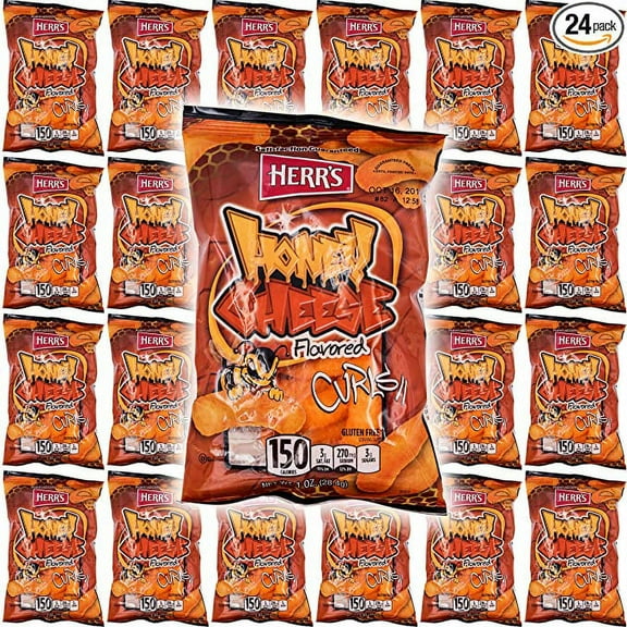 HERR'S Honey Cheese Flavored Curls, Gluten-Free, 1oz Bag (Pack of 24, Total of 24 Oz)