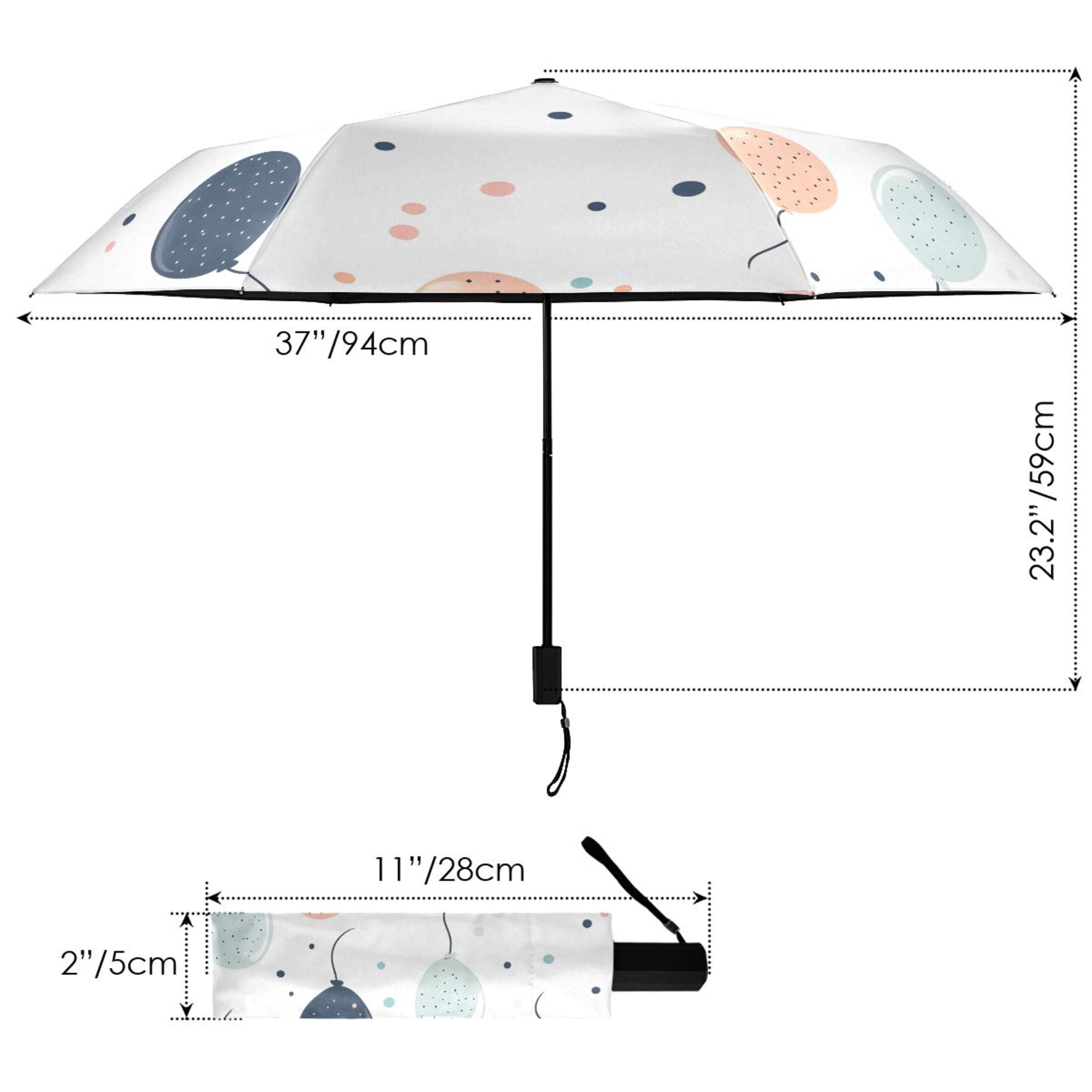 ALAZA Balloons Polka Dot UPF 50+ Compact Folding Umbrella for Rain Travel Umbrella Packable