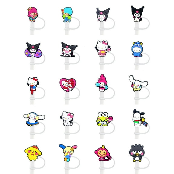 20Pcs sanrio Straw Cover Cap for Stanley Cup 40oz/30oz Tumbler, 10mm Reusable Cute Drinking Straw Topper Accessories, Portable Protector Plugs Decorations Gifts for Kids Party Favors