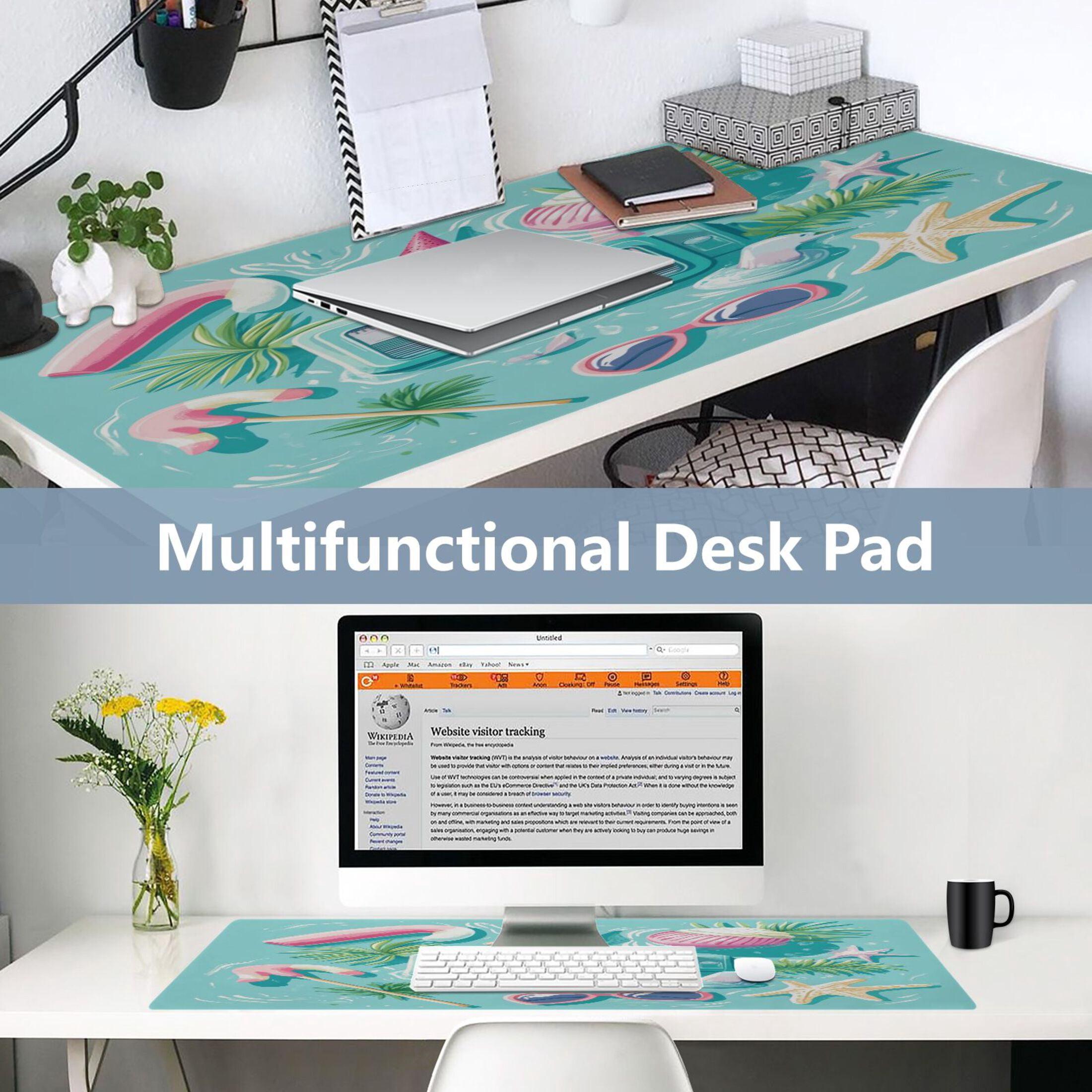 Leather Keyboard and Mouse Desk Mat Office Desk Accessories Protective Office Desk Decor Desk Pad Mat for Gaming, Work from Home, Office Summer Elements 23.6" x 47.2"