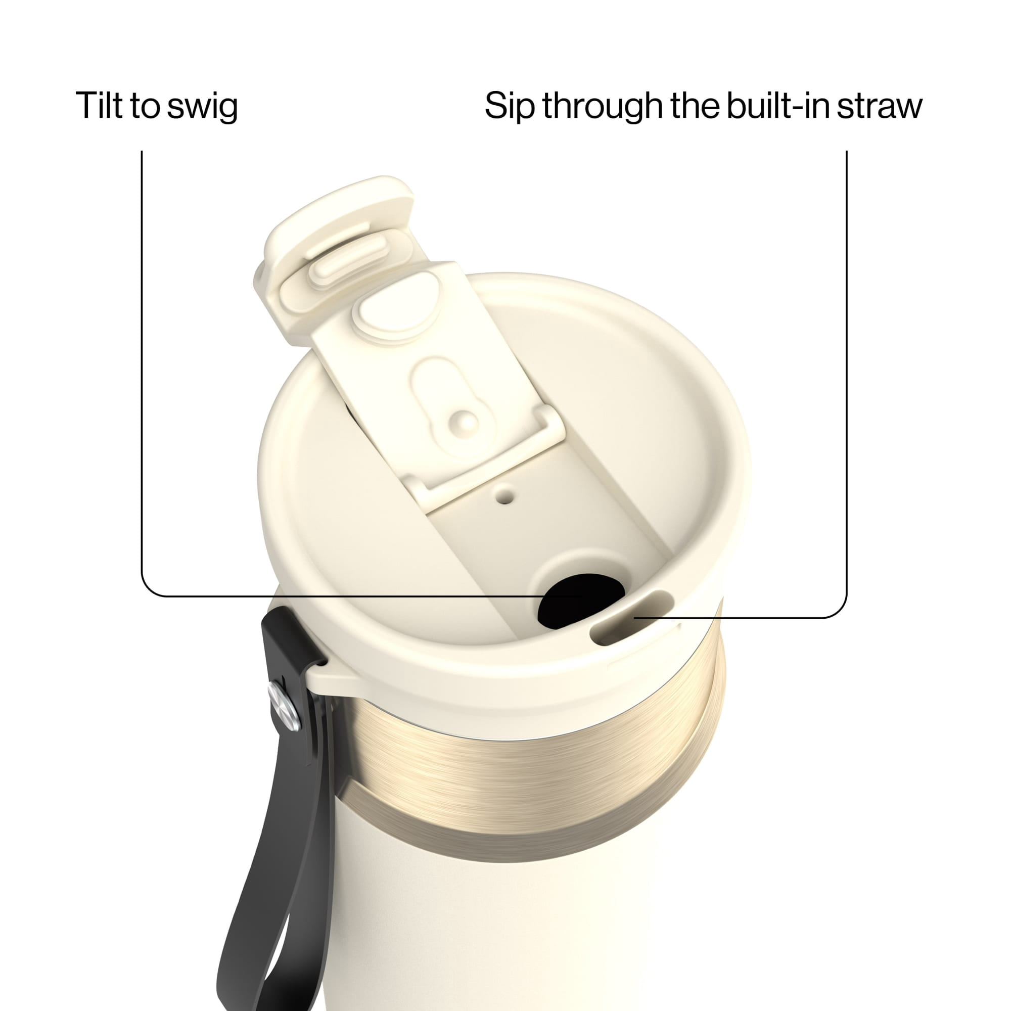 Contigo 24 oz DualSip Stainless Steel Leak-Proof Insulated Water Bottle with Straw or Sip Lid and Carry Strap, Cream/Champagne