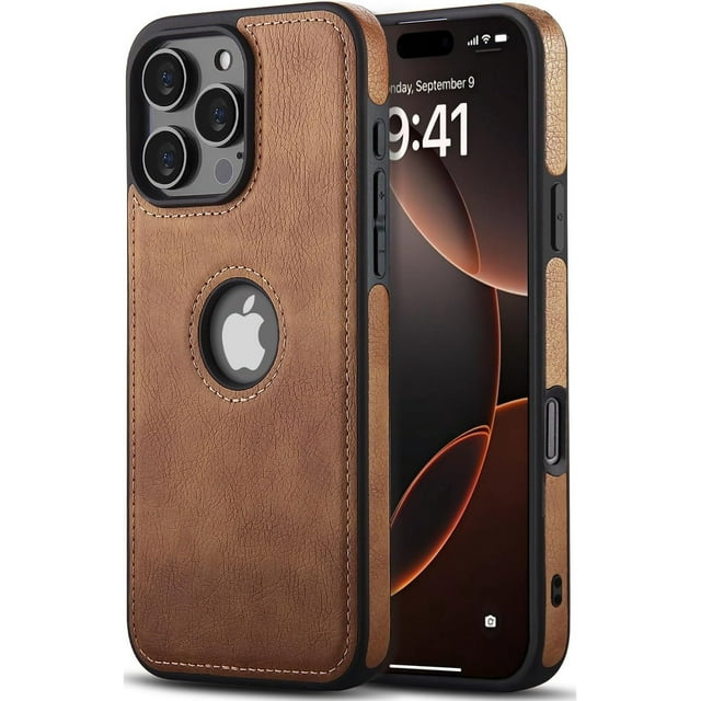 TEMOGU-Compatible with iPhone 16 Pro Case Premium Leather TPU Hybrid Case Cover,Brown