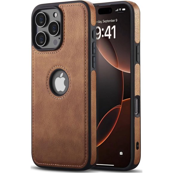 TEMOGU-Compatible with iPhone 16 Pro Case Premium Leather TPU Hybrid Case Cover,Brown