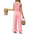 thumbnail image 6 of Summer Ruffle Sleeve Girls Plain Casual Jumpsuit Children Kids Elastic Waist Wide Leg Romper for 5-14 Years, 6 of 7