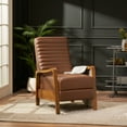 thumbnail image 2 of GDF Studio Neihart Contemporary Channel Stitch Pushback Recliner, Cognac Brown Faux Leather and Teak, 2 of 12