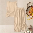 thumbnail image 5 of UACY Girls Cotton Linen Shorts Set Kids Two Piece Outfits Cute Sleeveless Sweatsuit Summer Tank Tops Wide Leg Pants Set, 5 of 7
