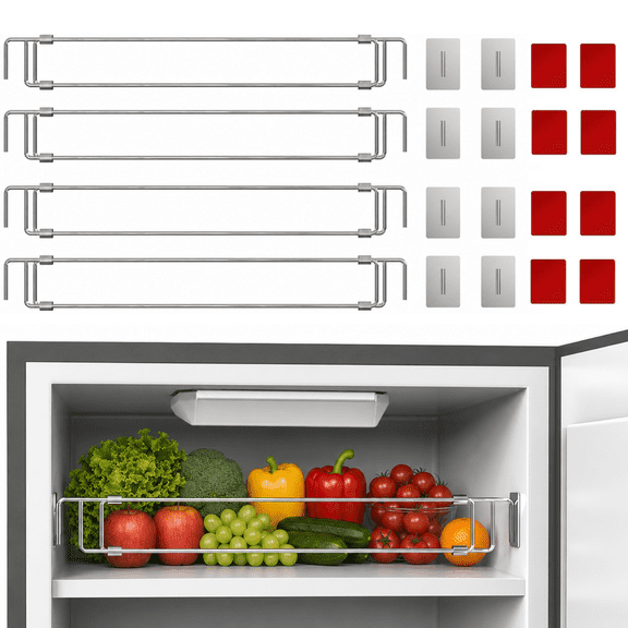 DAEX RV Refrigerator Tension Rods, 4 Pack Adjustable 14-25.6" Stainless Steel Fridge Bars for Camper Cabinets, Refrigerator Shelves, Kitchen Storage