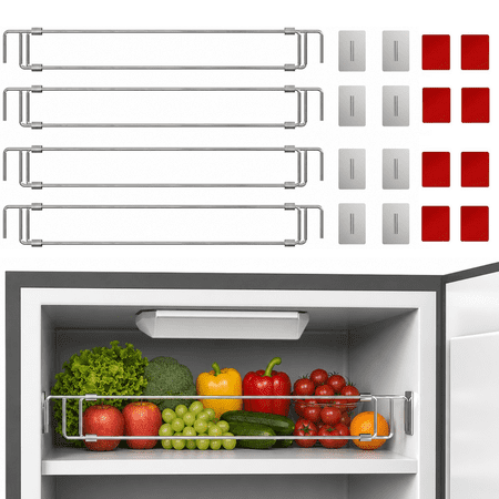 DAEX RV Refrigerator Tension Rods, 4 Pack Adjustable 14-25.6" Stainless Steel Fridge Bars for Camper Cabinets, Refrigerator Shelves, Kitchen Storage