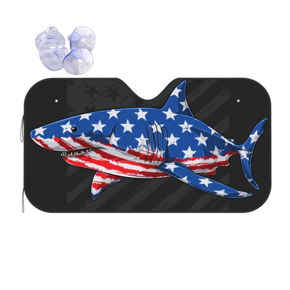 Fuzoiu Shark With USA Flag Print Car Windshield Sun Shade,Block Uv Rays Sunshade,Foldable Front Window Sun Visor Protector for Car,SUV,Truck-Keep Vehicle Cool-Shark With USA Flag