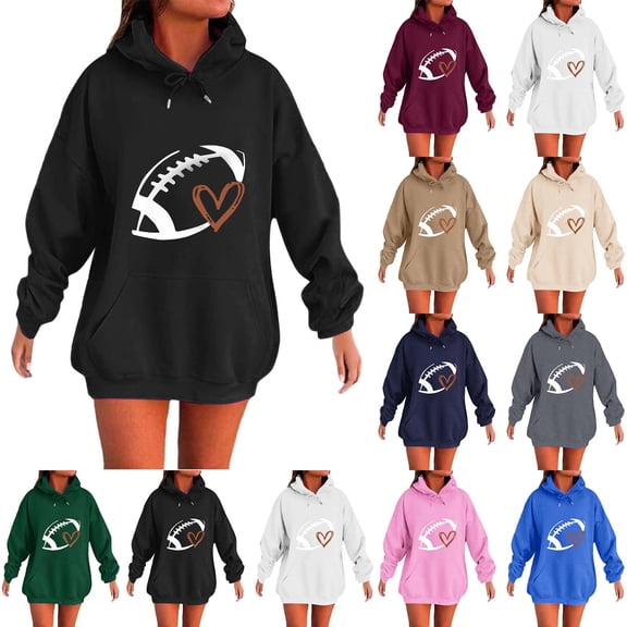 Yeaiivve Game Day Hooded Sweatshirt Women Funny Football Graphic Hoodies Oversized Kangaroo Pocket Sweatshirts Fall Trendy Casual Pullover Hoodie Green XXXXXL
