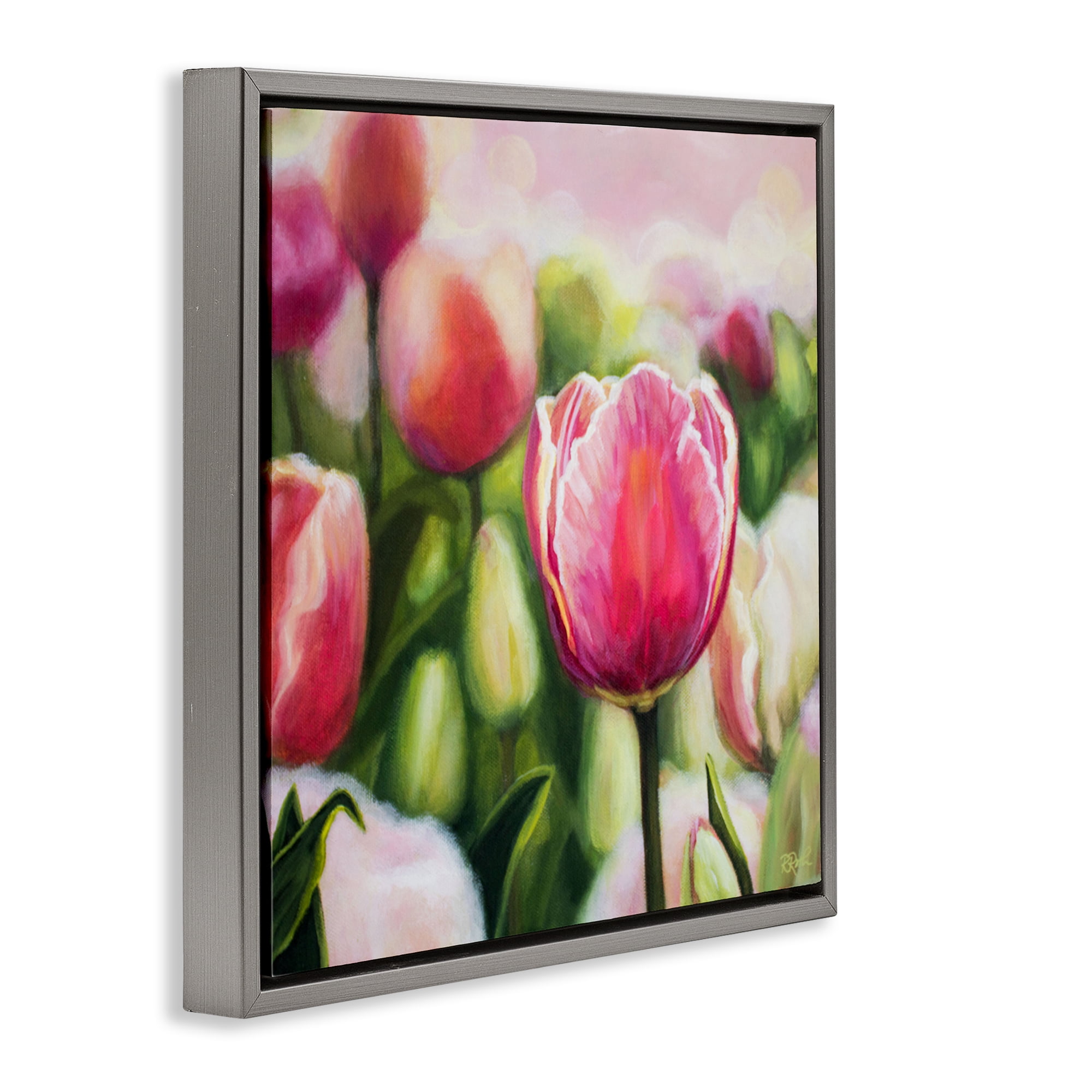Stupell Industries Blooming Tulips Garden Plants & Flowers Painting Gray Floater Framed Canvas Art Print Wall Art, 25 x 25