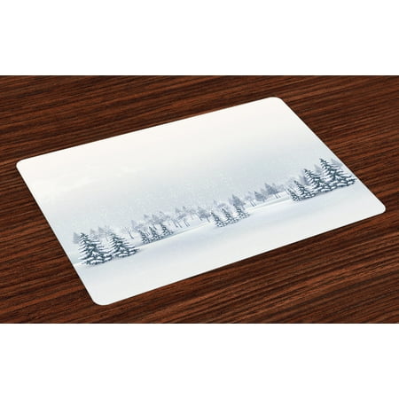 Winter Placemats Set of 4 Winter Scene in a Park with Trees Foggy Misty Blurry Ice Cold Freezing Weather Image, Washable Fabric Place Mats for Dining Room Kitchen Table Decor,White, by