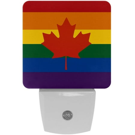 

Plug in Led Night Light with Auto Dusk to Dawn Sensor White Nightlights for Hallway Bedroom Kids Room Kitchen Stairway 2 Pack Lgbt Canada Flag Rainbow