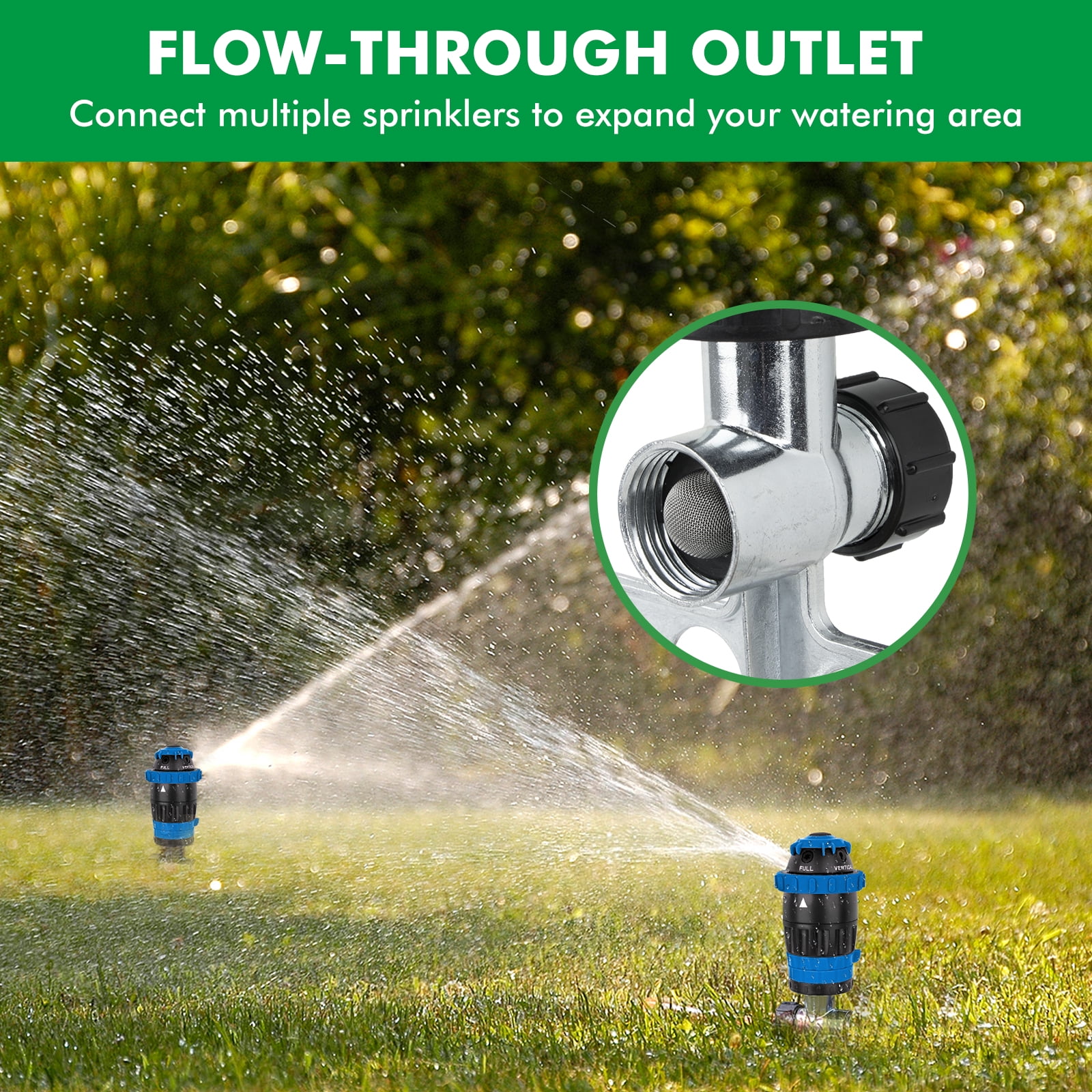 Restmo Gear Drive Sprinkler with Metal Spike Base,5-Pattern Multi-Adjustable Lawn Sprinkle for Garden,Flower Bed and Large Yard Area Watering,Blue