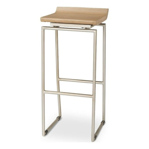 Mercana Givens 14.0L X 15.8W X 31.8H Brown Wood W/Silver Metal Frame Barstool
