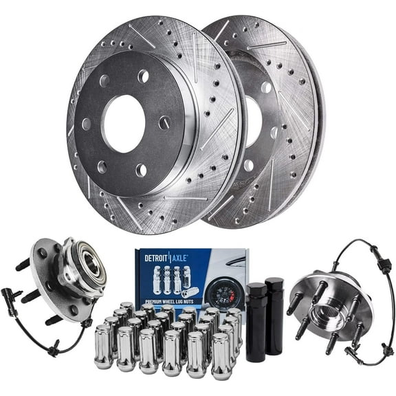 Detroit Axle - 305mm Front Drilled Rotors Wheel Hubs   24pc Lug Nuts w/ keys Replacement for Escalade ESV EXT Express Silverado Suburban Savana Sierra Yukon XL 1500