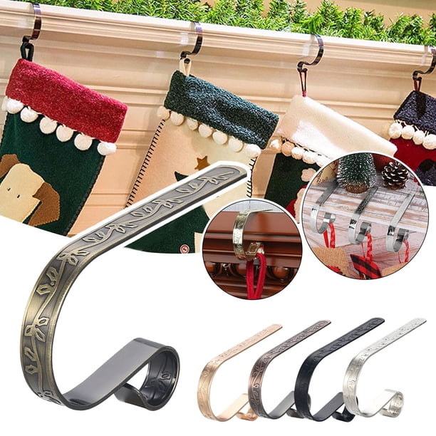 10Pcs Christmas Stocking Holders for Mantle, Heavy Duty Damage Free Stocking Hangers with Non-Slip Strips Mantle Fireplace Stocking Hooks for Christmas Party Decoration