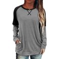 thumbnail image 1 of Womens Tops Color Block Pullover Long Sleeve T Shirts with Pockets Crew Neck Tunic Blouse, 1 of 5
