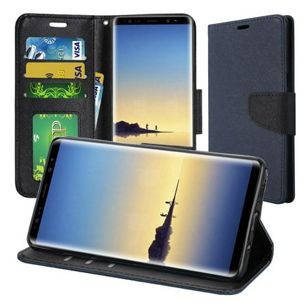 Hard Protective Pouch - Samsung Galaxy Note 8 Case, Premium Stylish Wallet Flip Pouch Stand Cover Case Protective Hard Back Cover (Anti Scratch, Dustproof, Impactproof) For Samsung Galaxy Note 8 SM-N950U - Blue